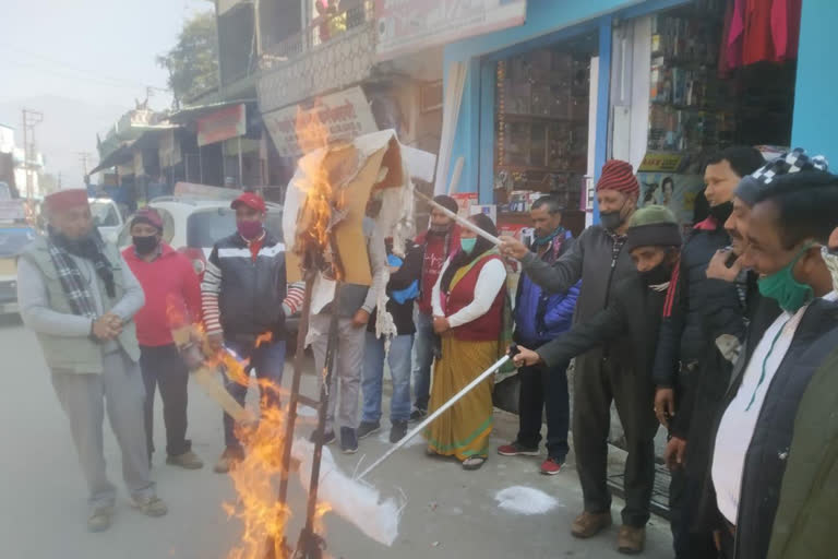 सीएम के औद्योगिक सलाहकार का नाम घोटाले आने पर कांग्रेसियों ने फूंका पुतला